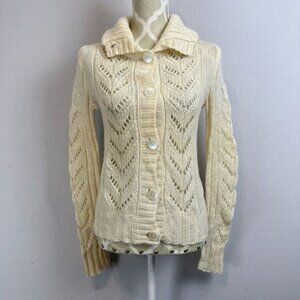 Aritzia Cardigan‎ Cream Button Up Granny Pointelle Knit Sweater Collared